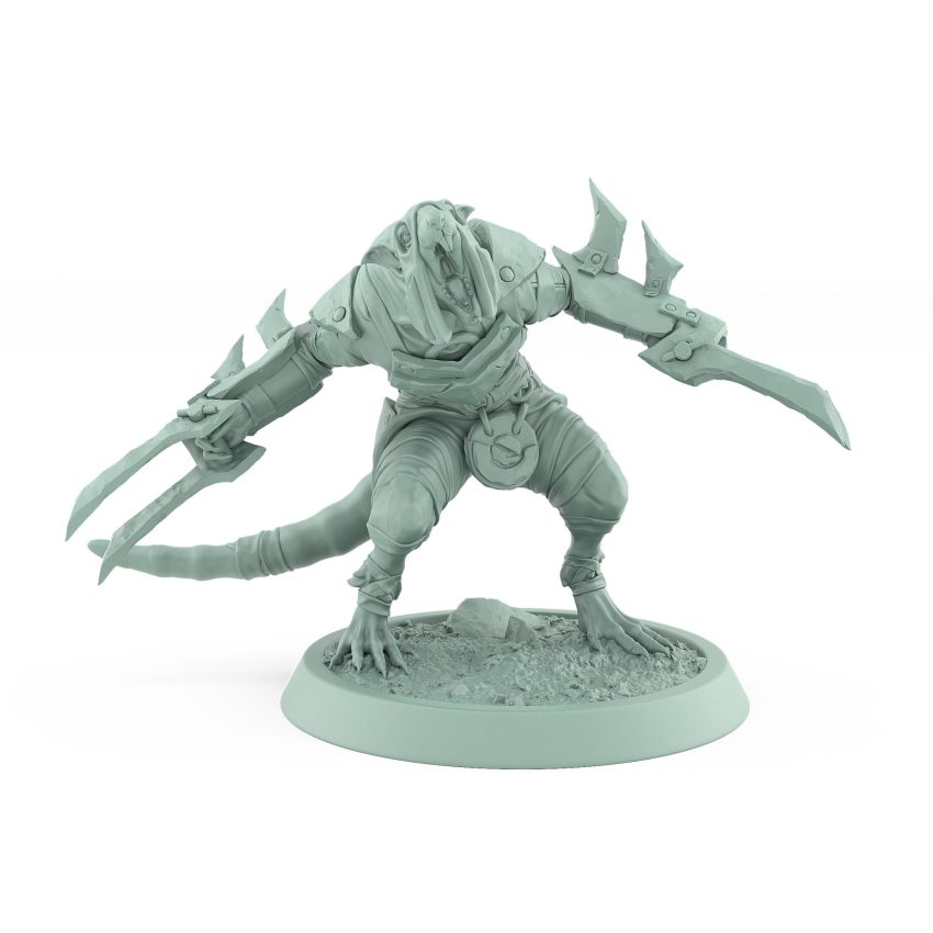 skaven rogue screaming with dual claw blades plague of rouswarm fantasy mini
