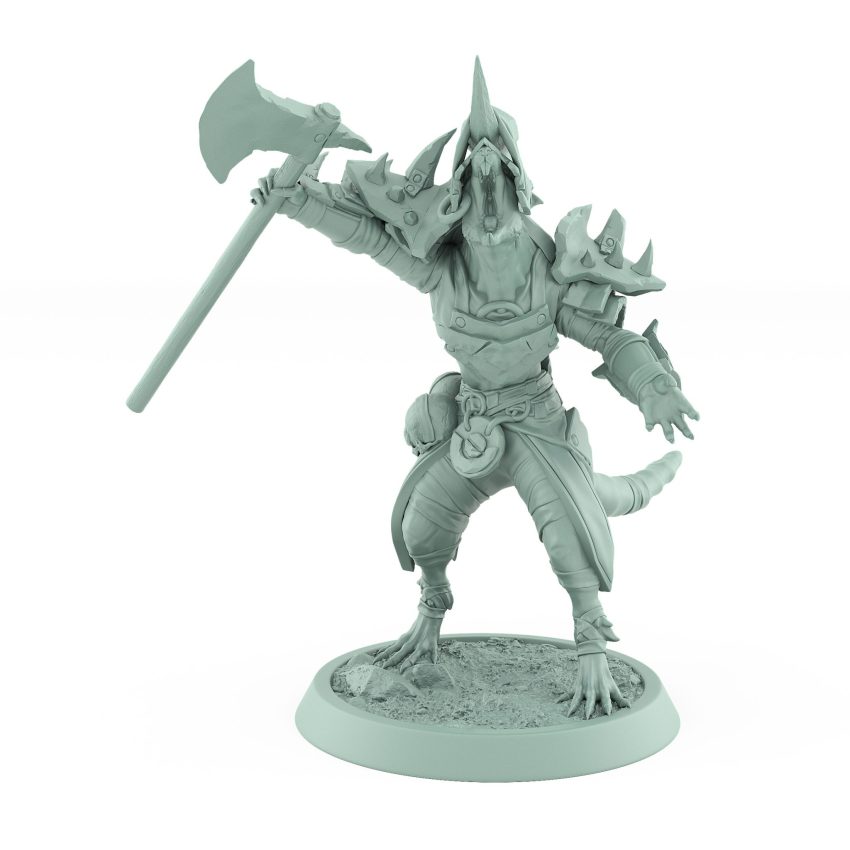 ratfolk throwing axe dynamic pose vermin armor