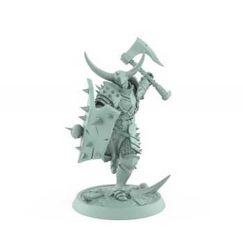 running fantasy human warrior with axe and spiked shield from unchained collection