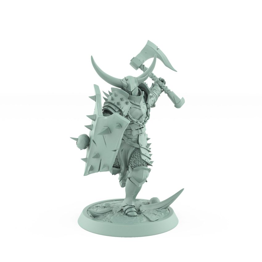 running fantasy human warrior with axe and spiked shield from unchained collection