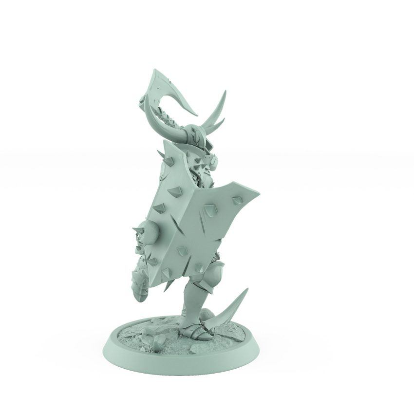 running fantasy human warrior with axe and spiked shield from unchained collection