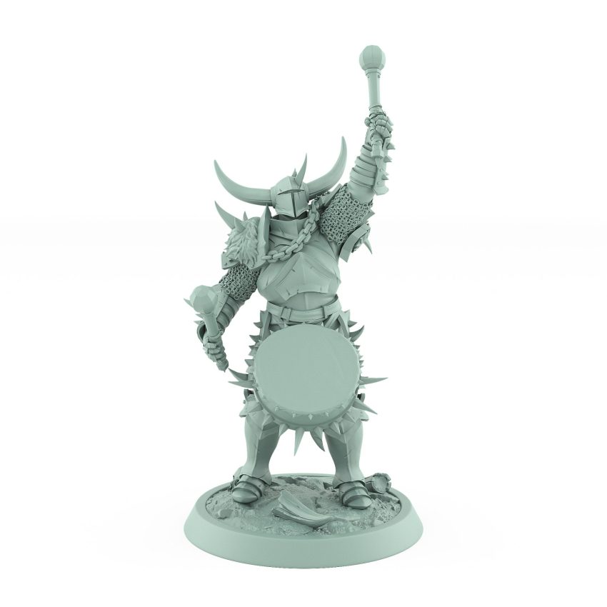 dark fantasy human drummer with horned helmet and war drum from unchained collection