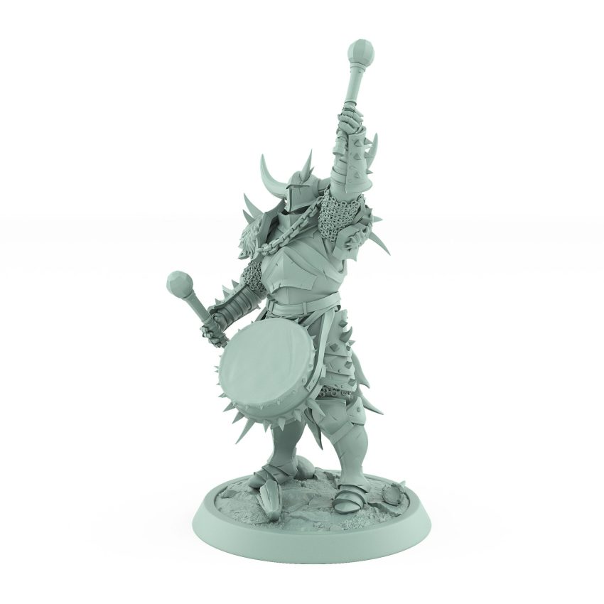 dark fantasy human drummer with horned helmet and war drum from unchained collection