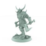 human fantasy miniature with dual axes horned helmet and spiked armor from the unchained collection