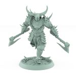 human warrior miniature charging with dual axes wearing horned armor from the unchained collection