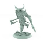 human warrior miniature charging with dual axes wearing horned armor from the unchained collection