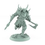 human warrior miniature charging with dual axes wearing horned armor from the unchained collection