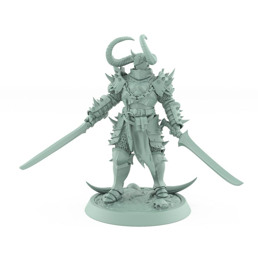 heavily armored fantasy warrior with twin swords from the unchained collection