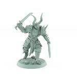 human warrior miniature charging with dual axes wearing horned armor from the unchained collection
