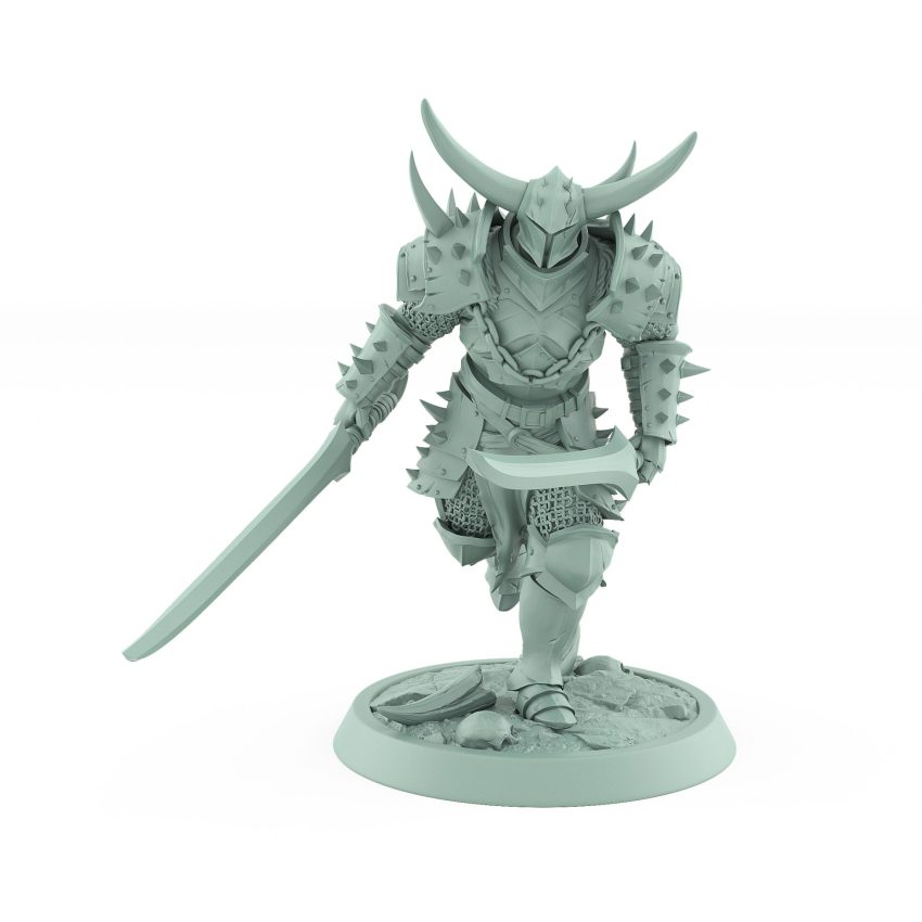 human warrior in spiked armor running with two swords drawn from the unchained collection
