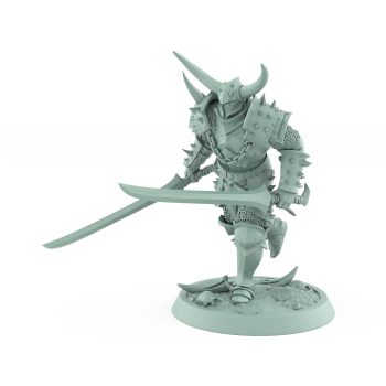 human warrior in spiked armor running with two swords drawn from the unchained collection