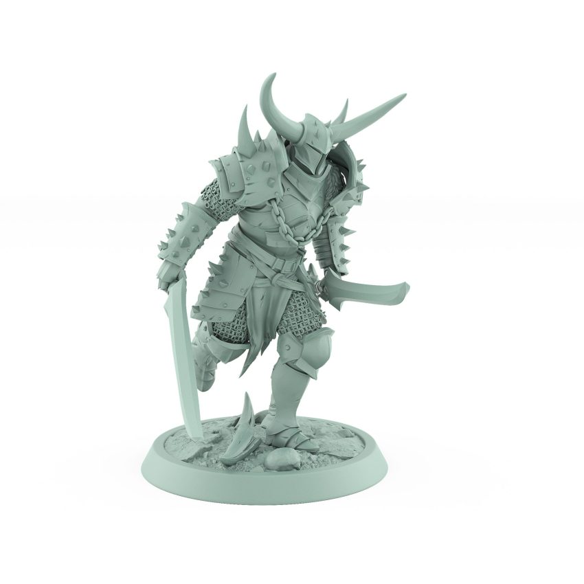 human warrior in spiked armor running with two swords drawn from the unchained collection