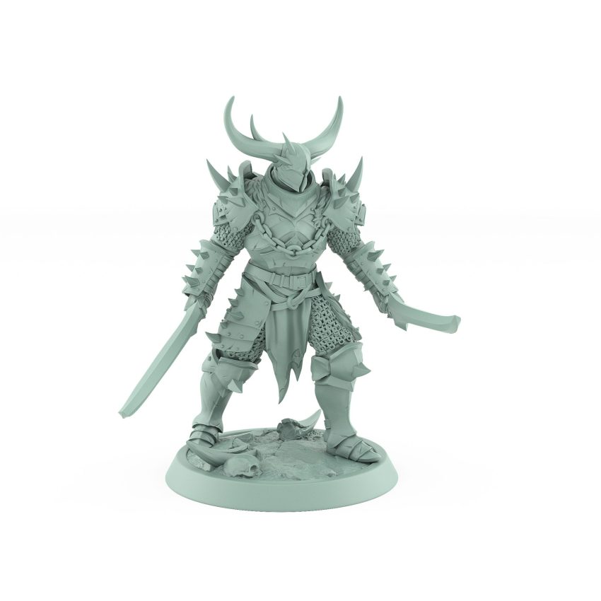 human warrior with twin swords standing in ready stance from the unchained collection