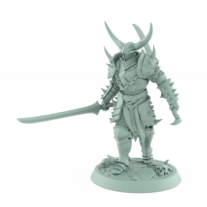 armored human fighter walking with twin swords from the unchained collection