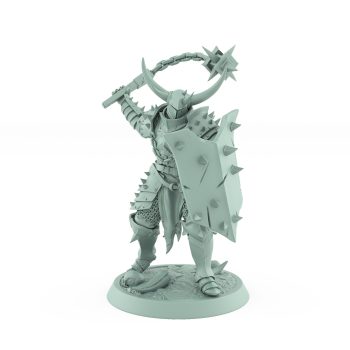 light armored fantasy human soldier swinging flail with spiked shield from unchained collection