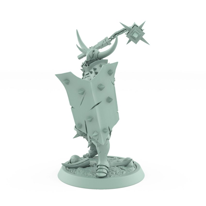 light armored fantasy human soldier swinging flail with spiked shield from unchained collection
