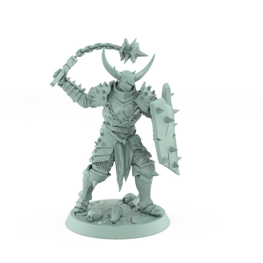 light armored fantasy human soldier swinging flail with spiked shield from unchained collection