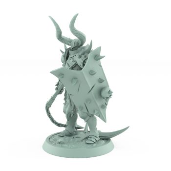 light armored human warrior miniature with spiked flail and horned helmet shield from unchained collection