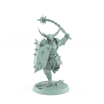 light armored chaos warrior with flail running mid charge from unchained collection