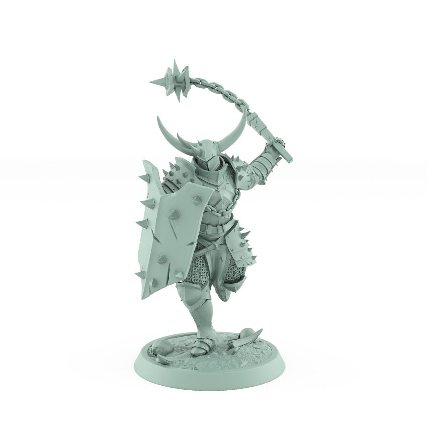 light armored chaos warrior with flail running mid charge from unchained collection