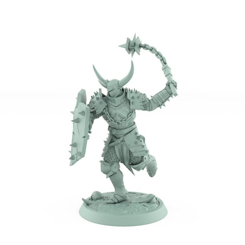 light armored chaos warrior with flail running mid charge from unchained collection
