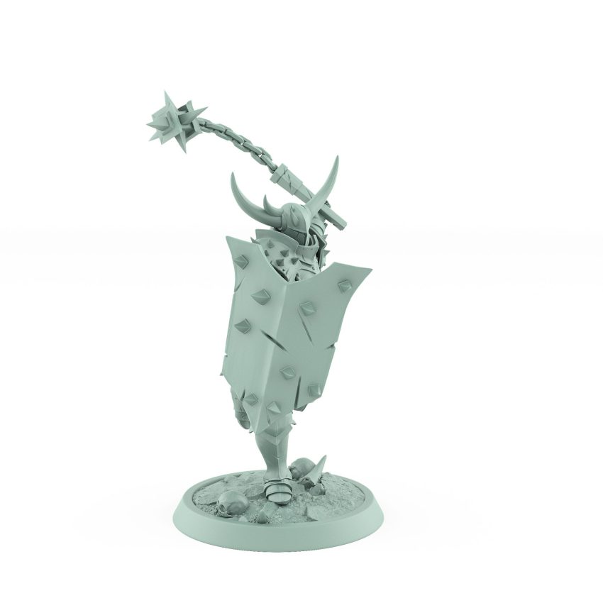 light armored chaos warrior with flail running mid charge from unchained collection