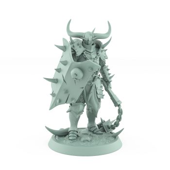 standing armored chaos warrior holding flail and spiked shield from unchained collection