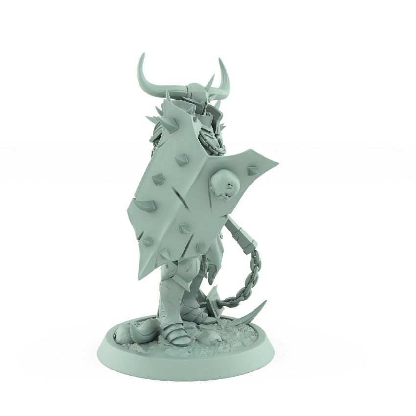 standing armored chaos warrior holding flail and spiked shield from unchained collection