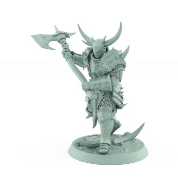 armored human miniature in mid-swing with great axe from unchained collection