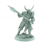 armored human miniature in mid-swing with great axe from unchained collection
