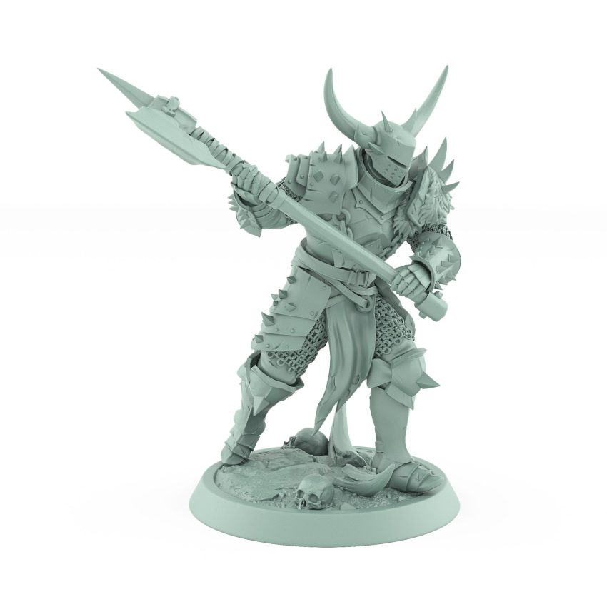 armored human miniature in mid-swing with great axe from unchained collection