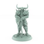 grim armored human warrior miniature resting on great axe from unchained collection