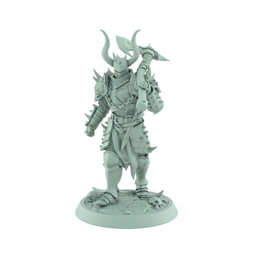 dark fantasy miniature of human warrior walking with large great axe over shoulder from unchained collection