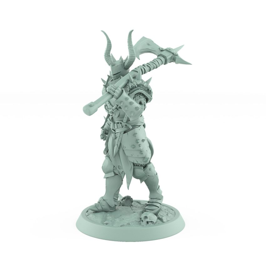 dark fantasy miniature of human warrior walking with large great axe over shoulder from unchained collection