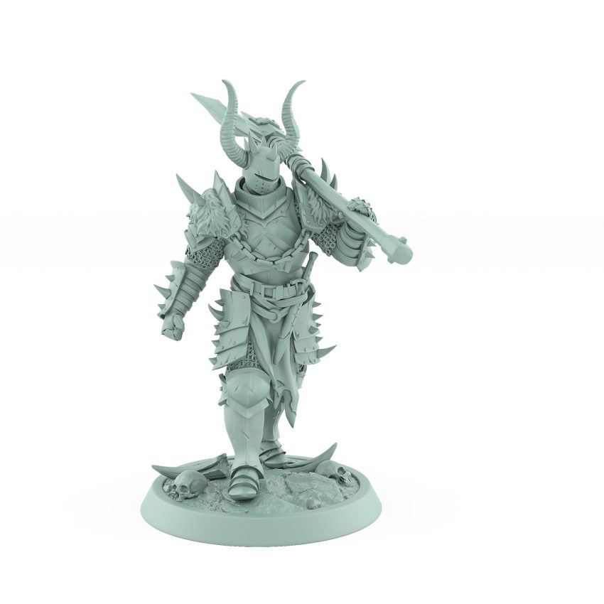 dark fantasy miniature of human warrior walking with large great axe over shoulder from unchained collection
