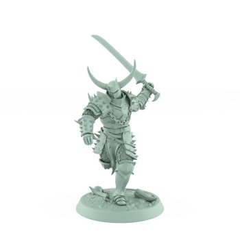 fantasy miniature of armored human running forward with sword raised from unchained collection