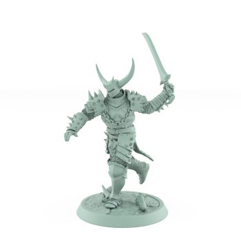 fantasy miniature of armored human running forward with sword raised from unchained collection