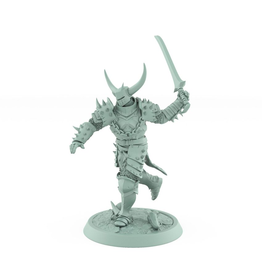 fantasy miniature of armored human running forward with sword raised from unchained collection