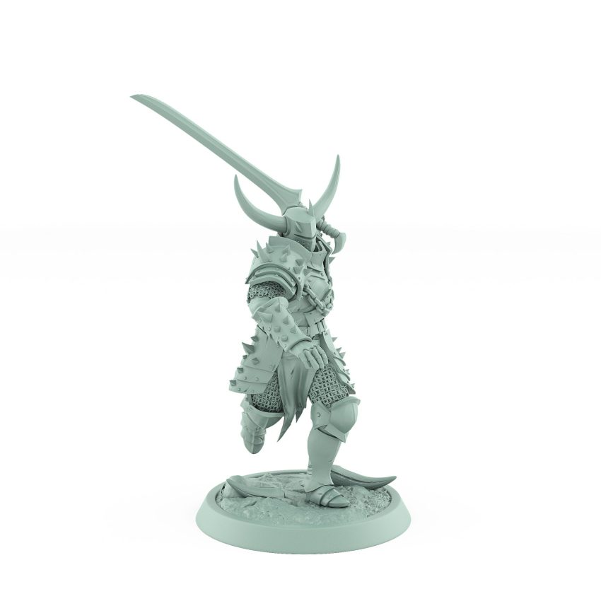 fantasy miniature of armored human running forward with sword raised from unchained collection