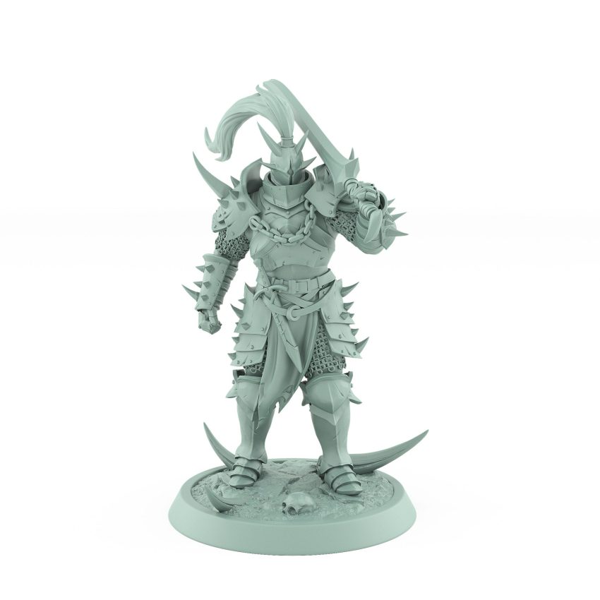 fantasy miniature of armored human standing calmly with sword in hand from unchained collection