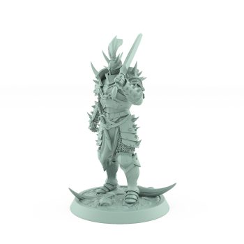 fantasy miniature of armored human standing calmly with sword in hand from unchained collection