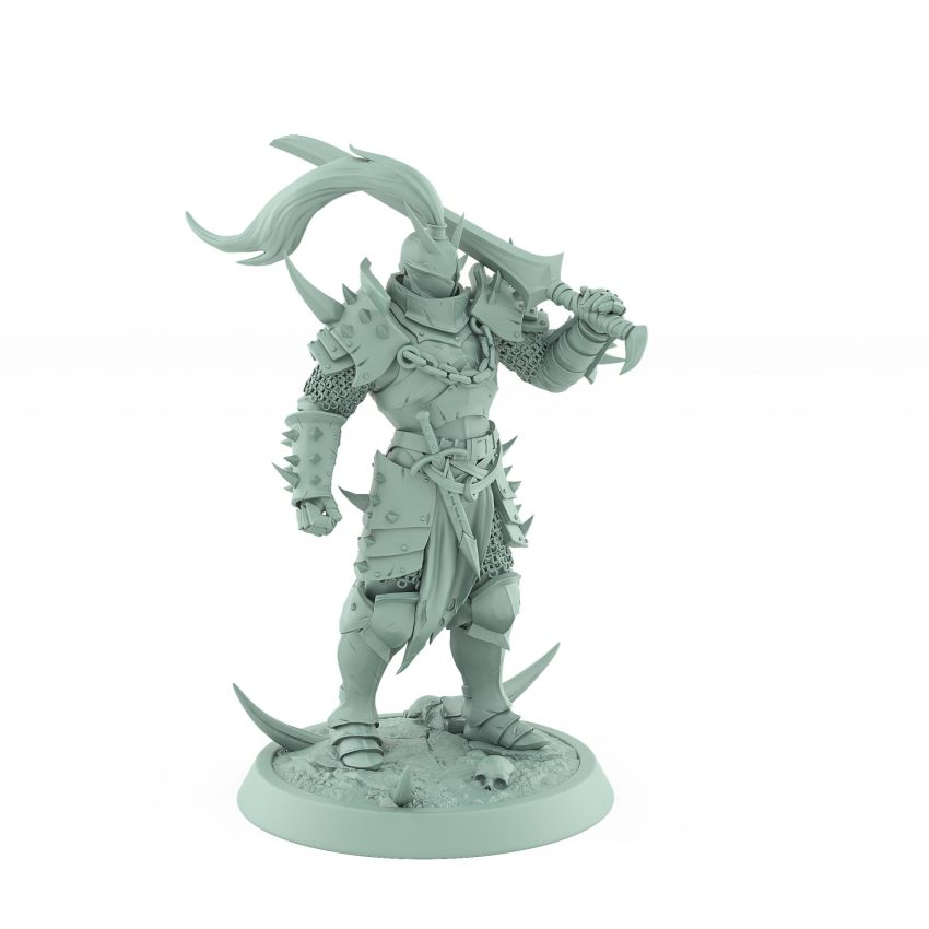 fantasy miniature of armored human standing calmly with sword in hand from unchained collection