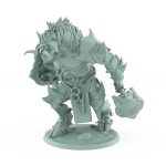 detailed fantasy minotaur miniature roaring in rage while holding a giant hammer in armored hand