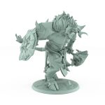detailed fantasy minotaur miniature roaring in rage while holding a giant hammer in armored hand