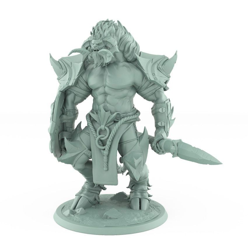 highly detailed standing minotaur miniature holding a spear in relaxed pose from the Unchained Collection