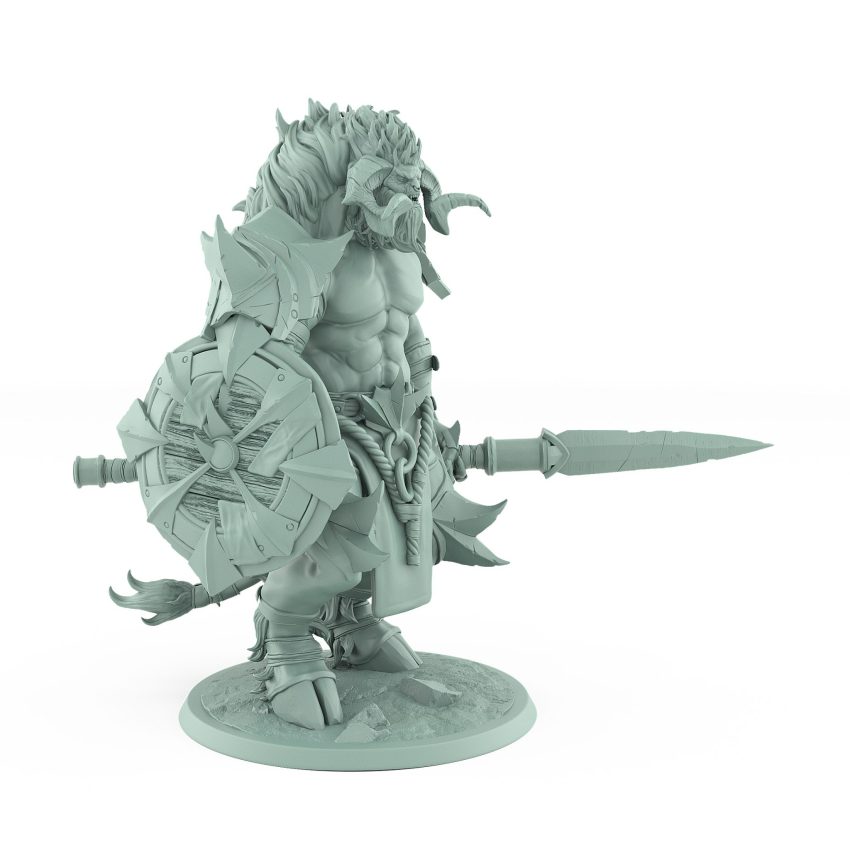highly detailed standing minotaur miniature holding a spear in relaxed pose from the Unchained Collection