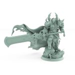 standing chaos warlord miniature in spiked armor holding cleaver sword atop battlefield base from unchained collection