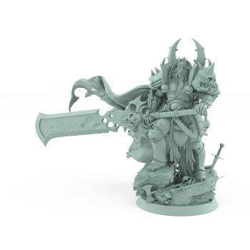 fantasy miniature of armored human warlord with greataxe and skull helm from unchained collection
