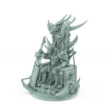 seated chaos warlord miniature on gothic skull throne with massive sword from unchained collection