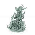 dark fantasy miniature of male warlord seated on a skull throne with greataxe from unchained collection